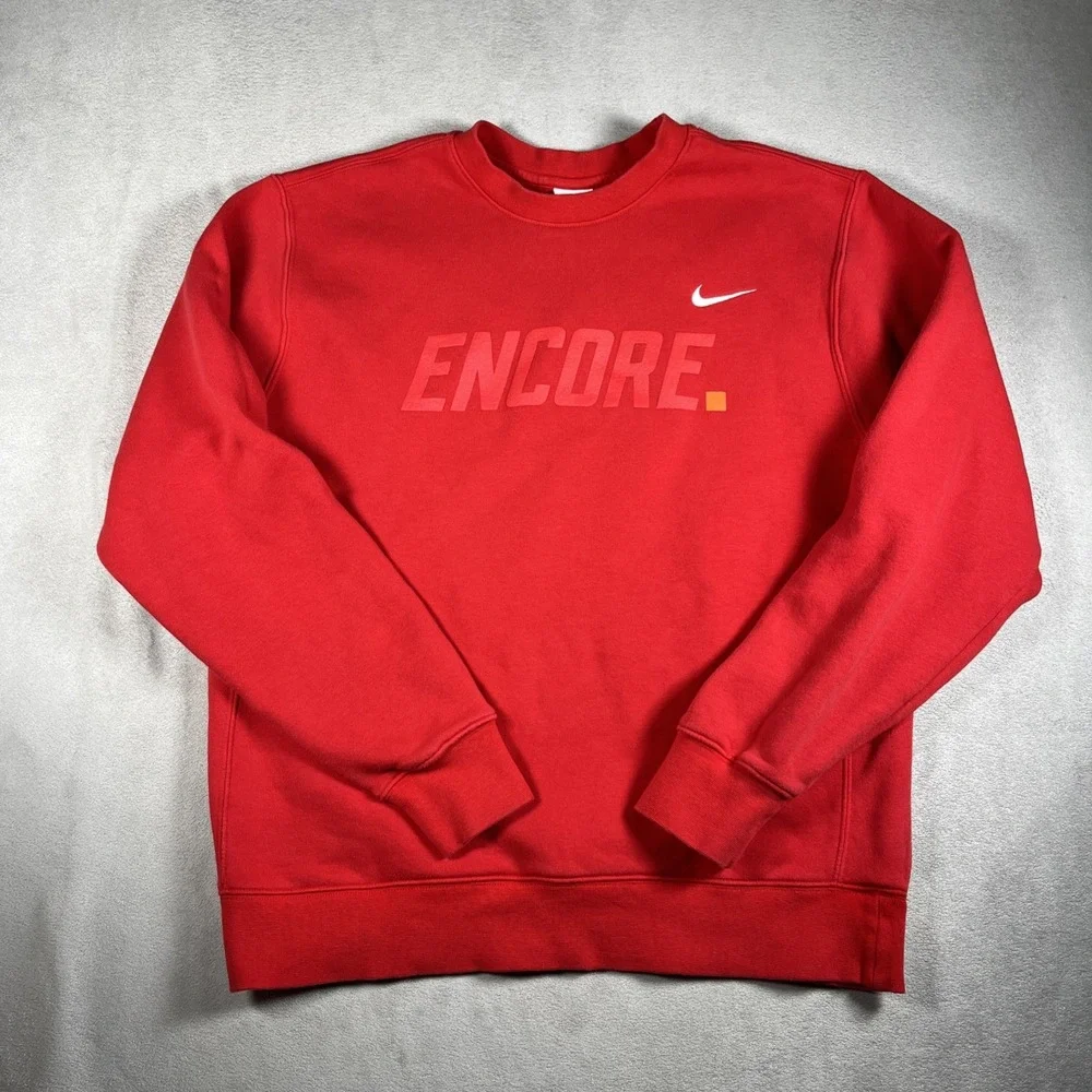 Nike Crew Neck Sweatshirt‎ Men M Red Encore Club Fleece Swoosh Logo Pullover-EUC